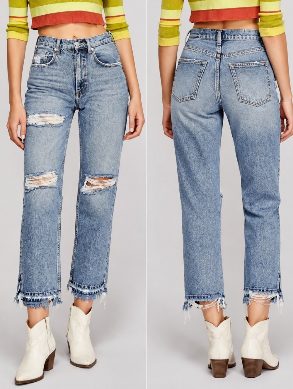 ❤️ FREE PEOPLE LITA HIGH RISE STRAIGHT CROP JEANS, SPLIT HEM, 2 (26)